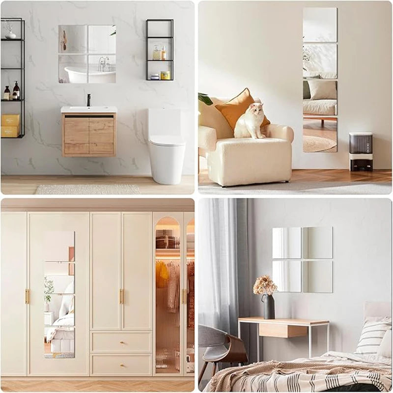 10Pcs Flexible Self-Adhesive Mirror Wall Sticker Tiles – DIY Decor Mirror Wall Stickers Nixie