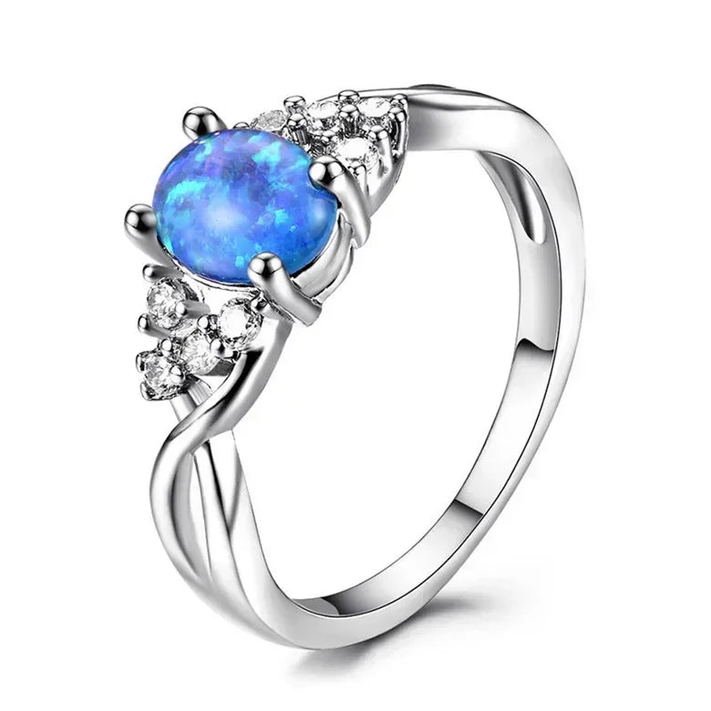 Women Silver Oval Blue Simulated Opal CZ Ring Sizes 6–10 Fashion Ring Nixie