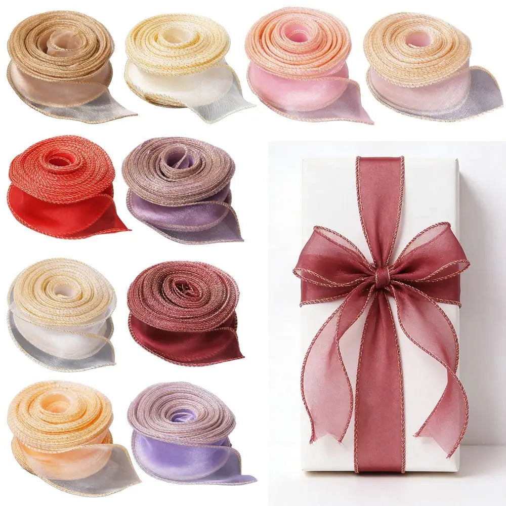 4cm Wired Organza Ribbon Satin Fishtail 10 Yards Solid Color Decorative Craft Ribbon Nixie