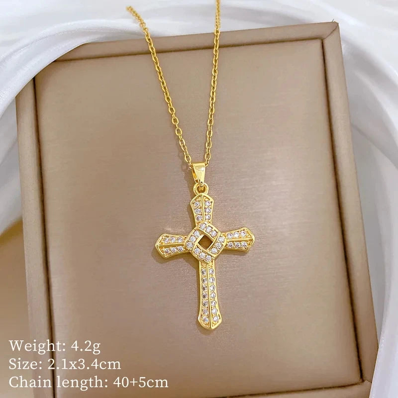 Luxury Gold Cross Pendant Necklace – Stainless Steel Choker Pendant Necklace Nixie