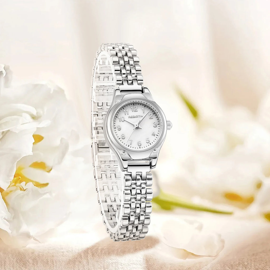 REBIRTH Ladies Elegant Quartz Watch – Stainless Steel Band Ladies Quartz Watch Nixie