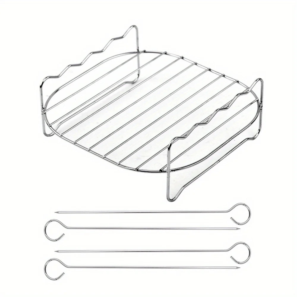 Double-Layer Air Fryer Grill Rack & Baking Tray – Stainless Steel Air Fryer Rack Nixie Grey