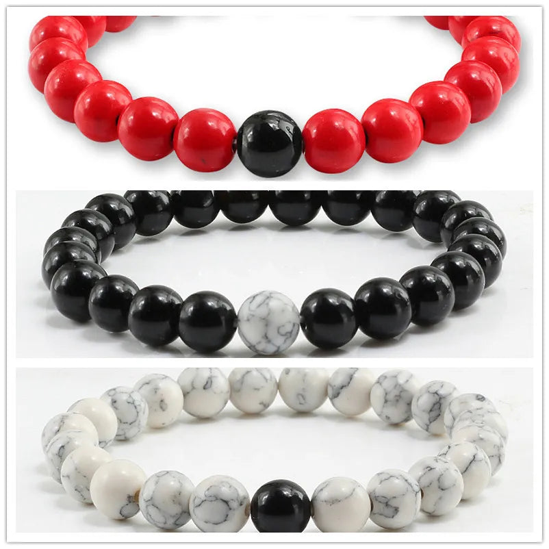 3-Piece Unisex Beaded Bracelet Set – 8mm Turquoise & Stone Beaded Bracelet Set Nixie Figure 3 bars
