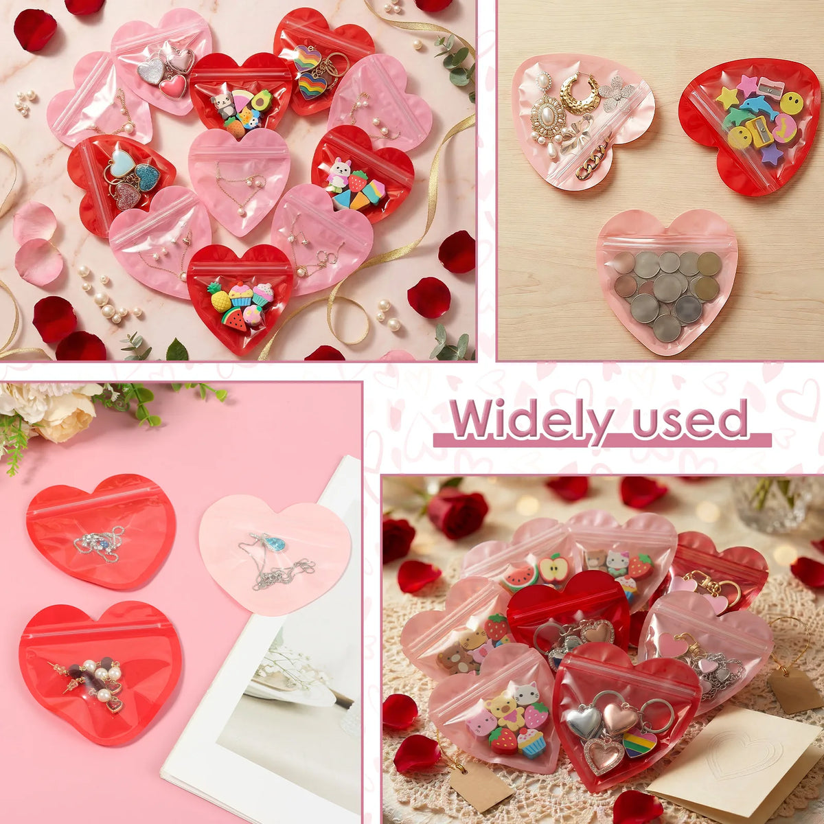 200Pcs Heart Shape Clear Zipper Jewelry Bags – Pink & Red Jewelry Zipper Bags Nixie