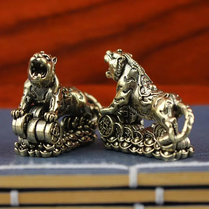Brass Tiger Desktop Statue | Chinese Zodiac Metal Sculpture Decorative Figurine Nixie