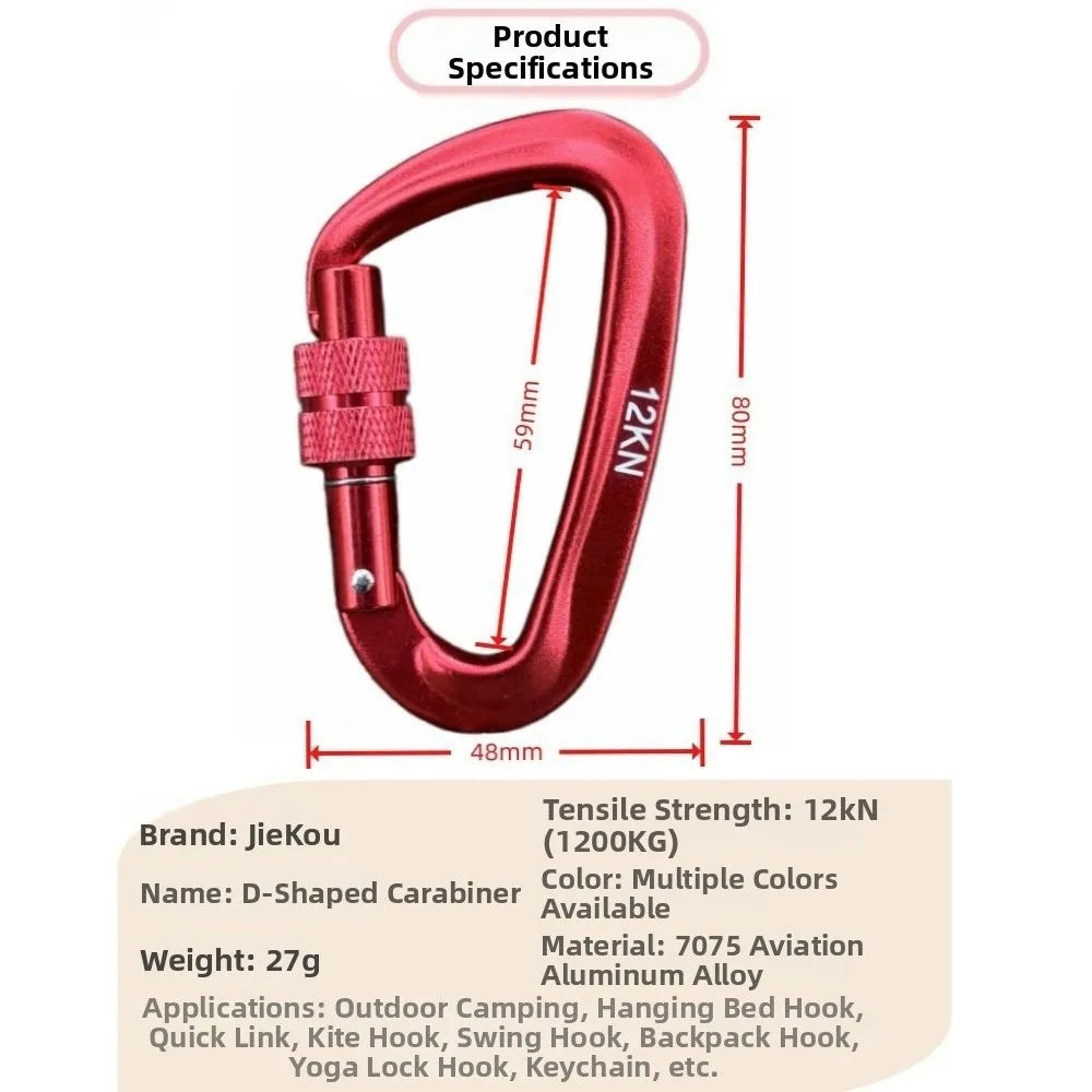 12KN Aluminum D-Shape Safety Carabiner Climbing Lock – 7 Colors Safety Carabiner Nixie