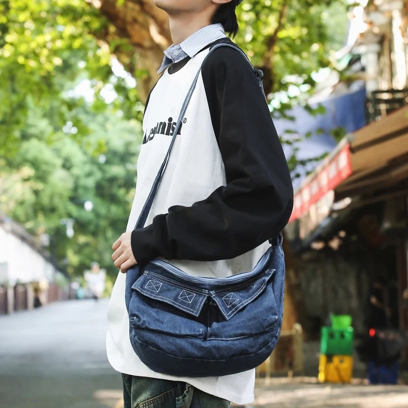 Japanese Retro Denim Crossbody Bag – Large Capacity Unisex Tote Crossbody Tote Bag Nixie