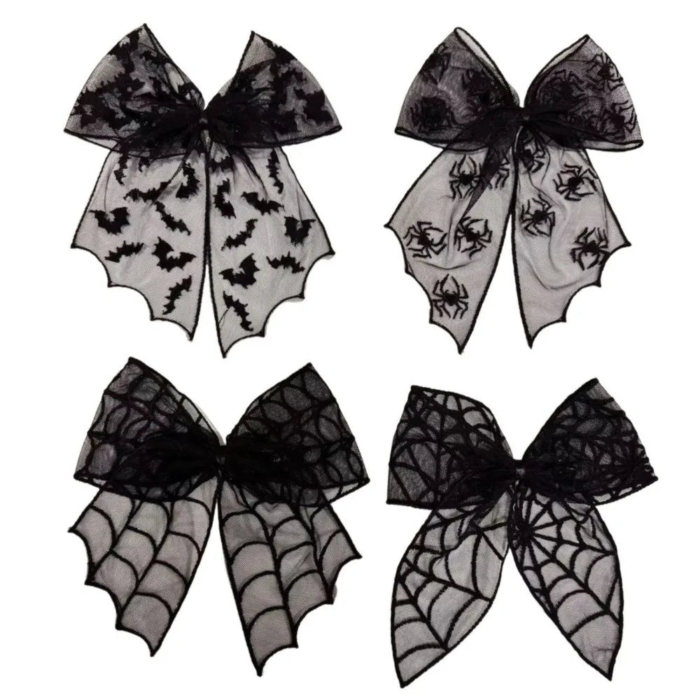 Gothic Lace Tulle Bow Hair Clips – Bat Halloween Hairpins Gothic Hair Clip Nixie
