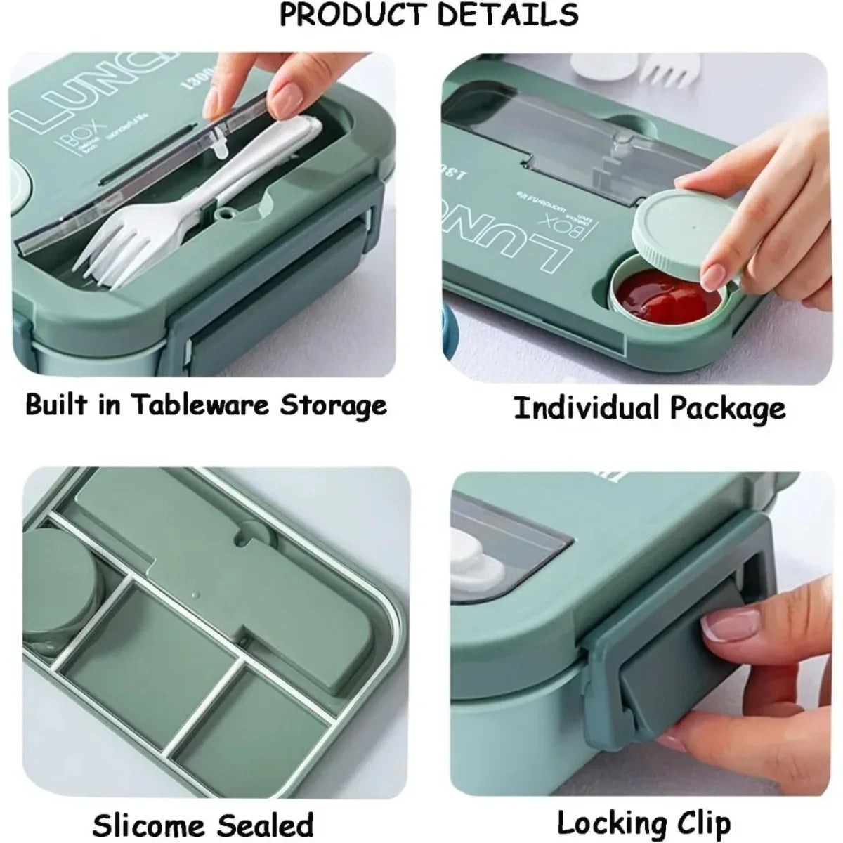 4-Compartment Bento Lunch Box | Sauce Jar & Utensils Included Bento Lunch Box Nixie