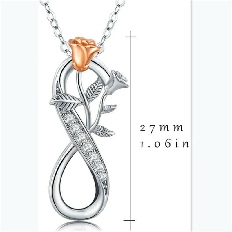 Infinity Rose Silver Flower Pendant Necklace for Women Pendant Necklace Nixie