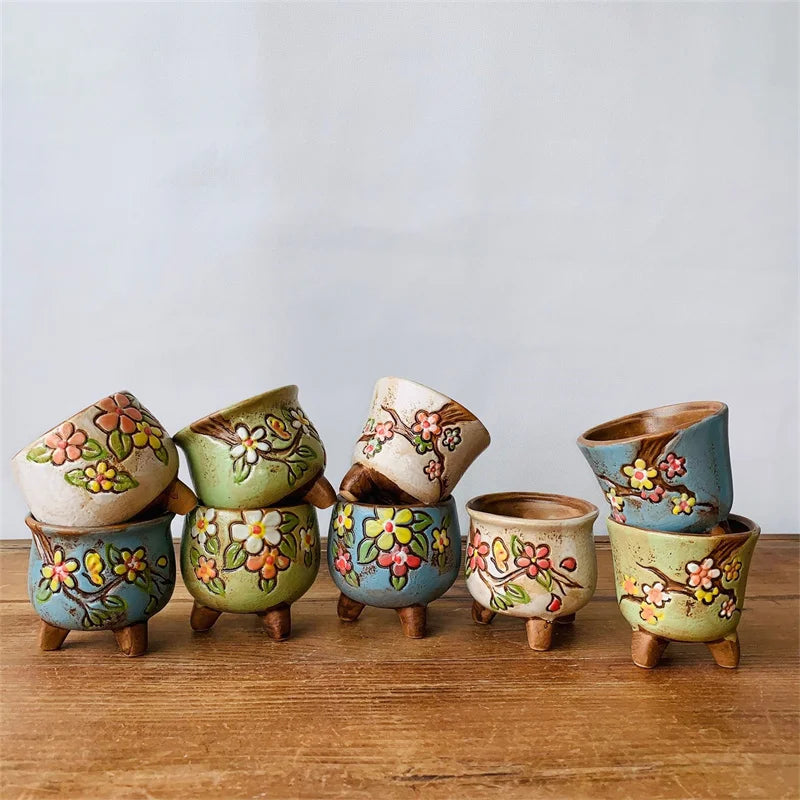 Hand-Painted Ceramic Succulent Planter Pot | Retro Thumb Pot Ceramic Succulent Planter Nixie