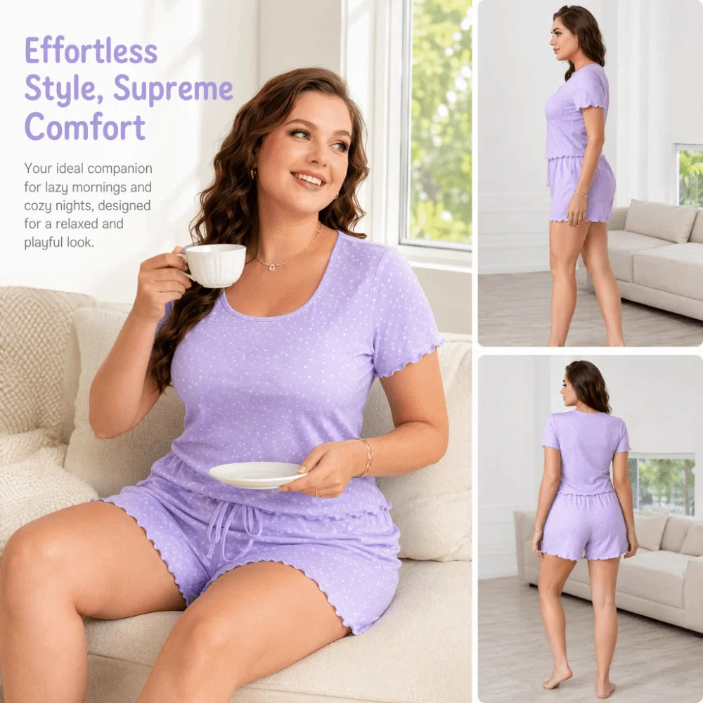 Polka Dot Women's Pajama Set – Ruffle Trim 2-Piece Loungewear Women's Pajama Set Nixie