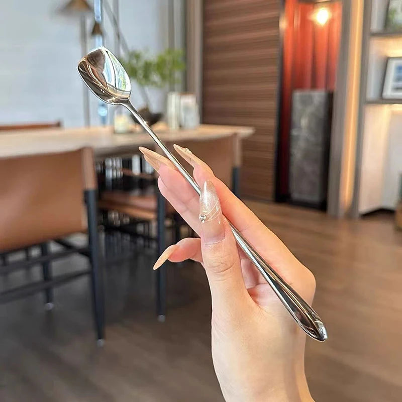 Stainless Steel Long Handle Stirring Spoon | Kitchen Dessert Kitchen Stirring Spoon Nixie Silver