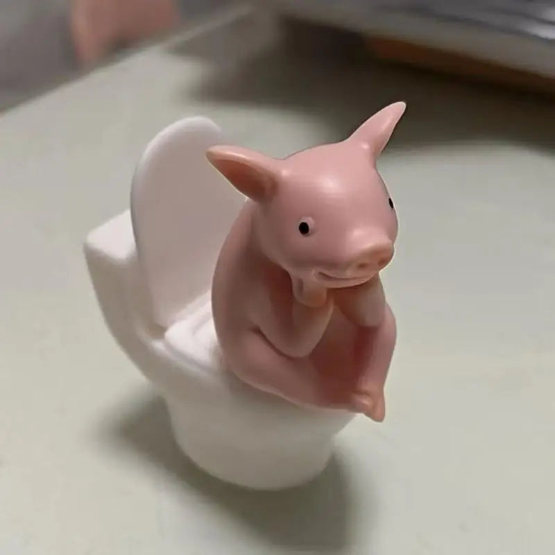 Cute Pig on Toilet Figurine – Funny Novelty Bathroom Decor Novelty Figurine Nixie