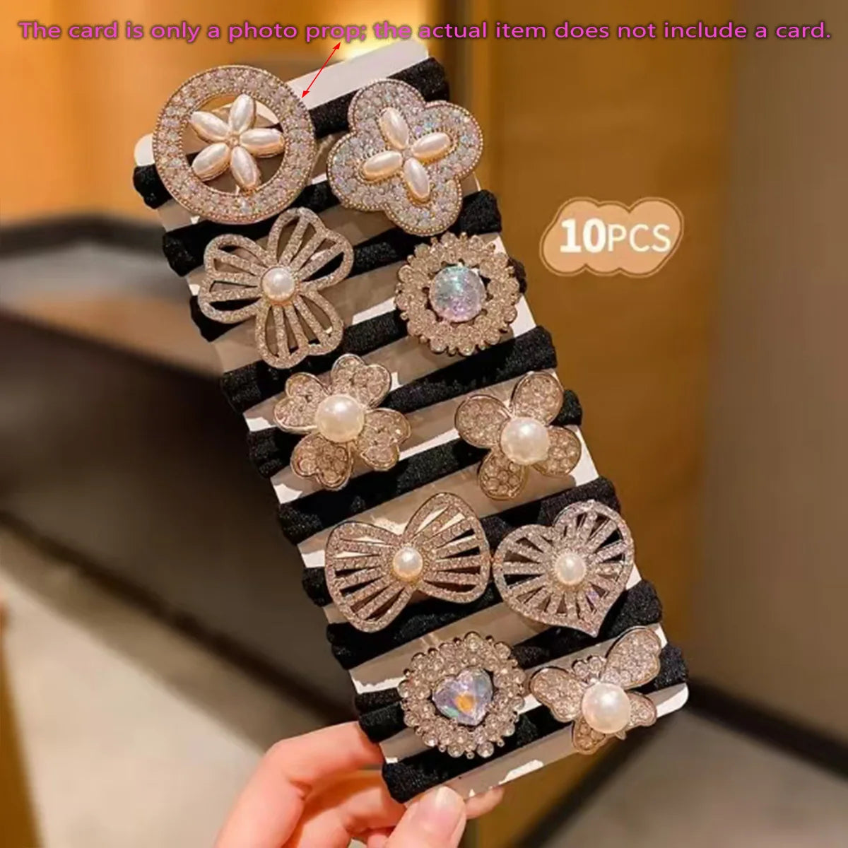 10-Pack Rhinestone Elastic Hair Ties – Minimalist & Elegant Styles Elastic Hair Ties Nixie 10pcs -B
