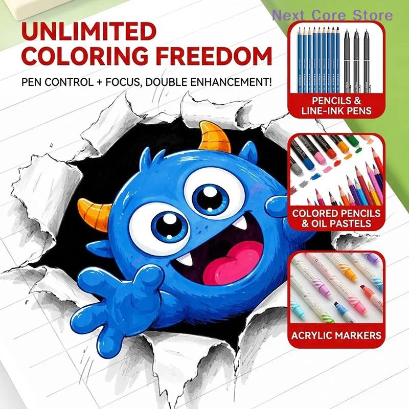 3D Stereo Drawing Books for Kids – Optical Illusion Sketchbook Set Kids Drawing Book Nixie