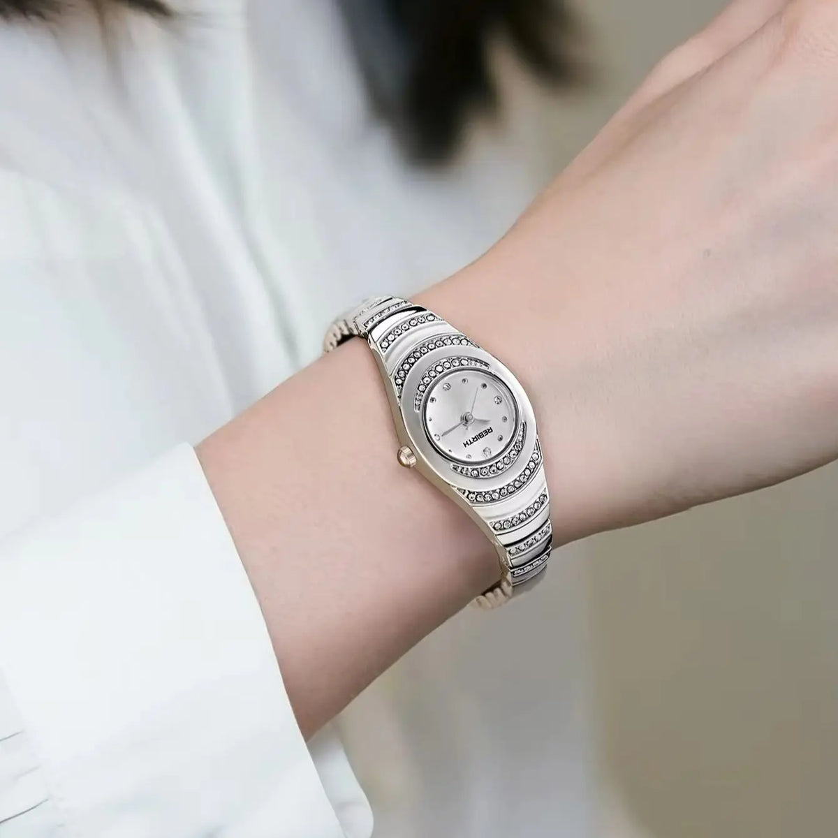 REBIRTH Vintage Oval Diamond Women's Quartz Watch | Steel Band Women's Quartz Watch Nixie