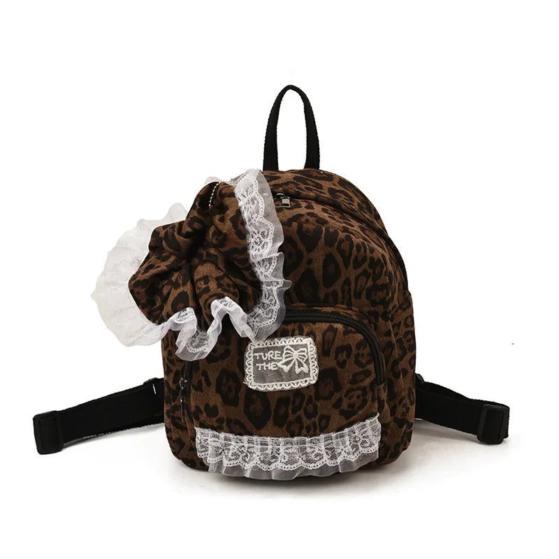 Leopard Print Flannel Backpack – Preppy Women's Commuter Bag Leopard Print Backpack Nixie