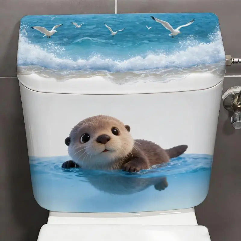 Sea Otter Toilet Sticker Set – Waterproof Ocean Bathroom Decal Bathroom Decor Sticker Nixie