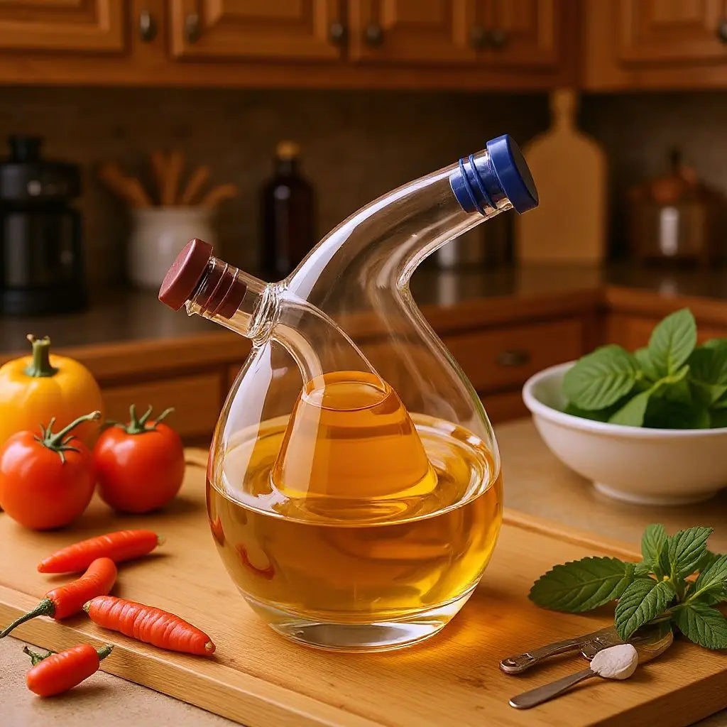 2-in-1 Double-Layer Glass Oil & Vinegar Seasoning Bottle Glass Condiment Bottle Nixie