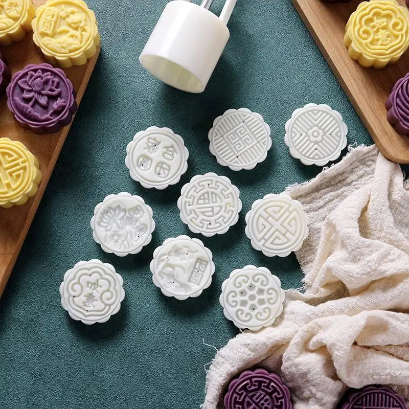 DIY Mooncake Mold Hand Press Pastry Embossing Tool Set Pastry Baking Mold Nixie