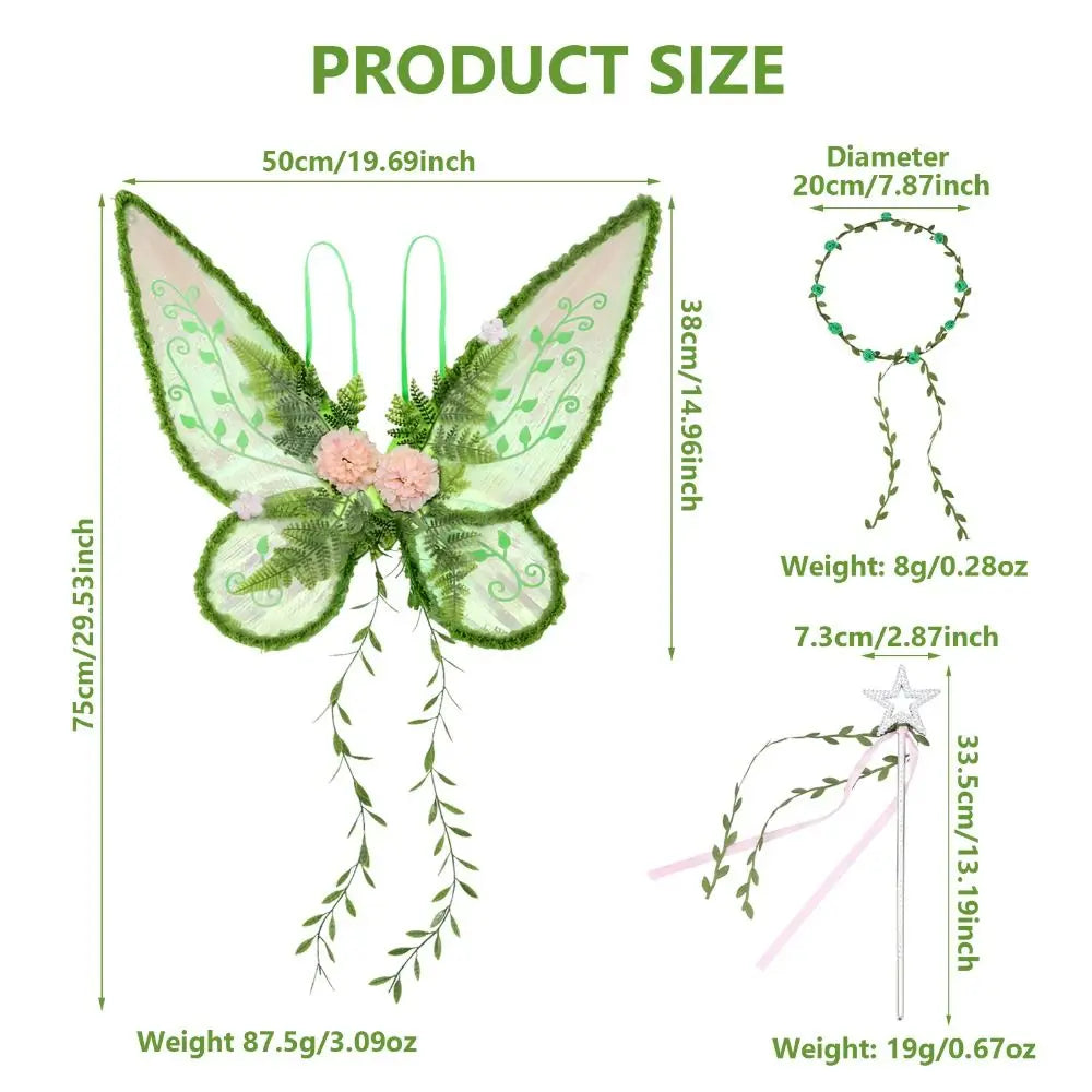 Forest Fairy Wings Set with Flower Crown & Magic Wand Fairy Costume Set Nixie