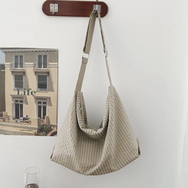 Japanese Canvas Crossbody Bag – Large Shoulder Bag for Women Crossbody Shoulder Bag Nixie BB-642-Khaki Extra Large