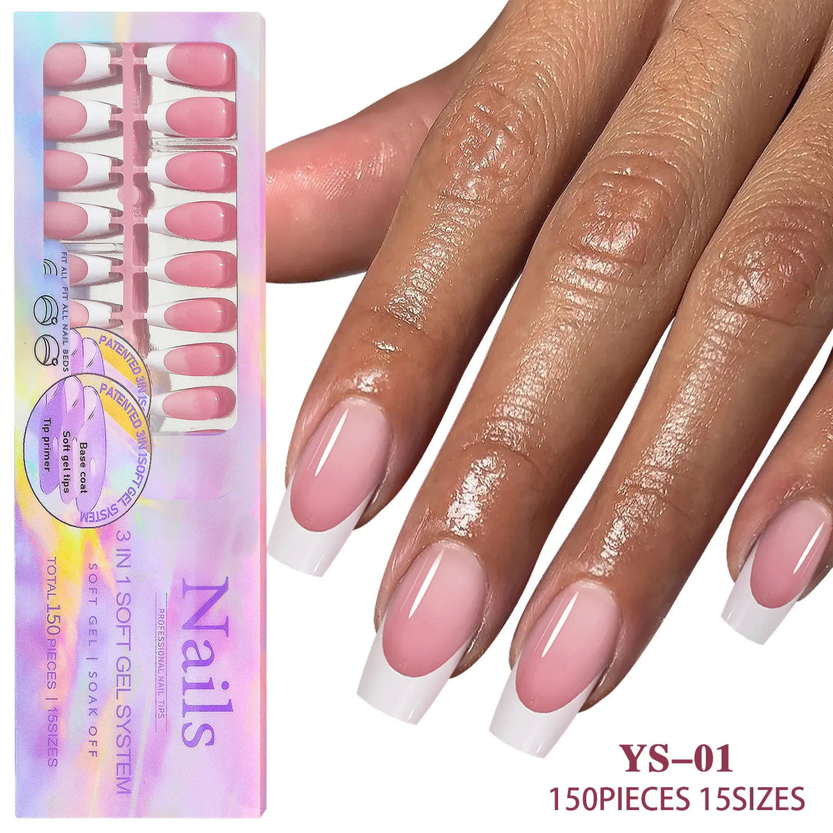 150Pcs French Press On Nails – Coffin & Almond Reusable Tips Press On Nails Nixie 150pcs-01