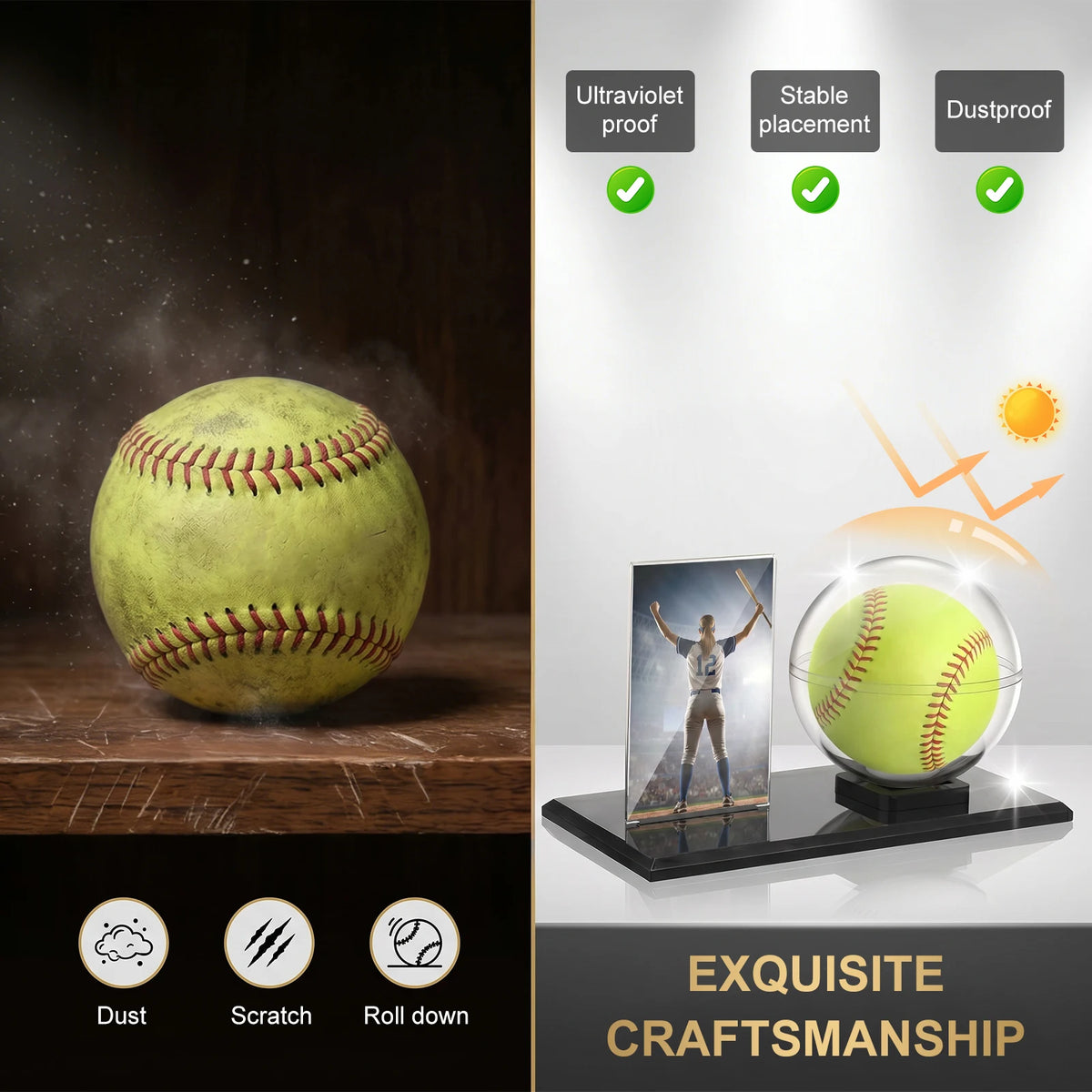 Clear Acrylic Softball Display Case with Custom Label Slot Sports Display Case Nixie