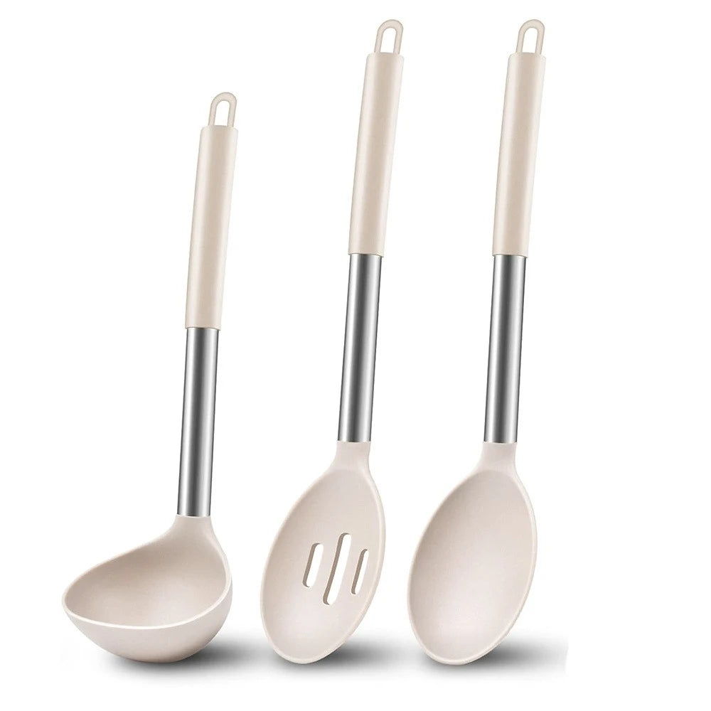 3-Piece Silicone Cooking Spoon Set – Solid, Slotted & Ladle