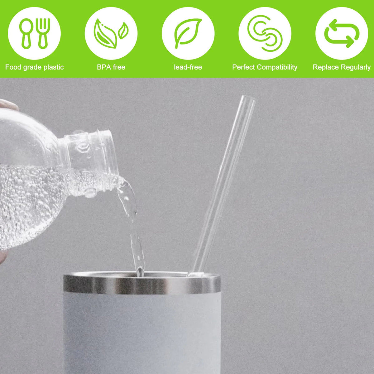 Reusable Plastic Drinking Straws 7-Piece Set with Cleaning Brush Reusable Drinking Straws Nixie