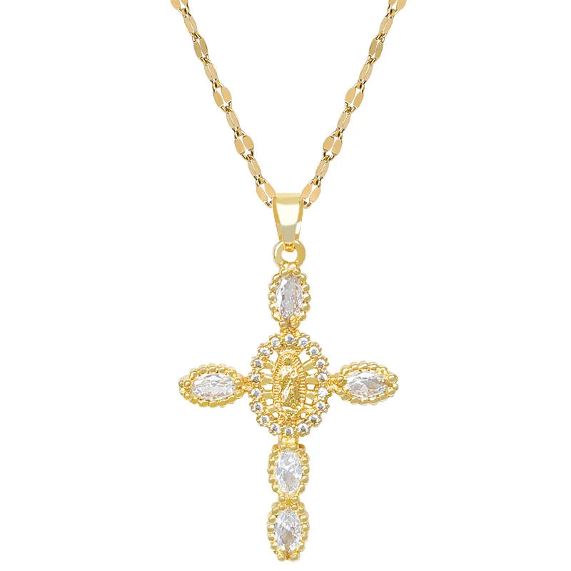 Women's Gold Cross Pendant Necklace – Stainless Steel Choker Pendant Necklace Nixie