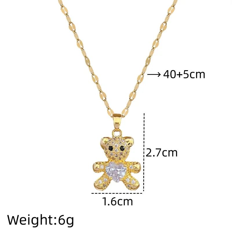 Heart Bear Pendant Choker Necklace – Gold Stainless Steel Pendant Choker Necklace Nixie XL2606-858