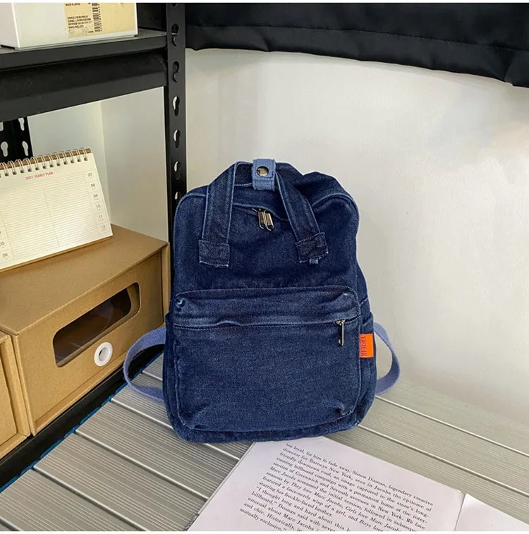 Vintage Denim Mini Backpack – Lightweight Unisex Rucksack Denim Mini Backpack Nixie BB-049-Dark Blue