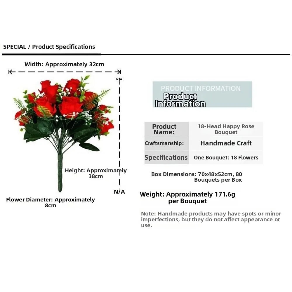 18-Head Artificial Rose Bouquet | 8 Colors | Home Decor Gift Artificial Flower Bouquet Nixie