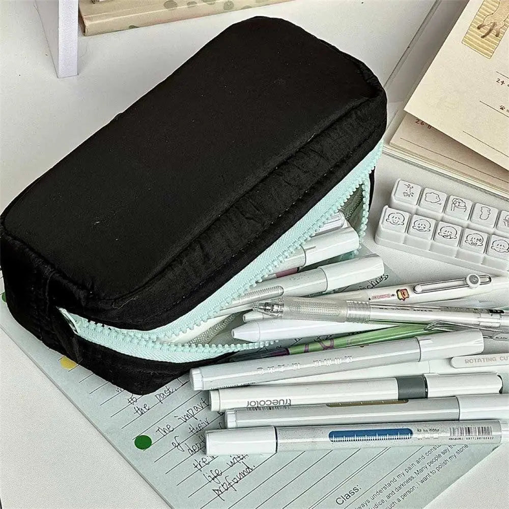 Large Capacity Pencil Case Zipper Pen Bag – Solid Color Pencil Case Nixie