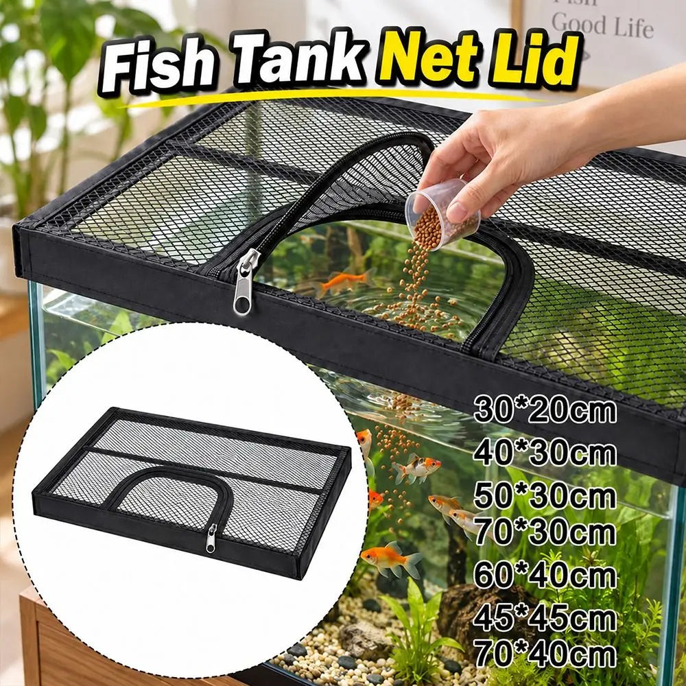 Black Aquarium Mesh Cover – Zippered Anti-Jump Fish Tank Lid
