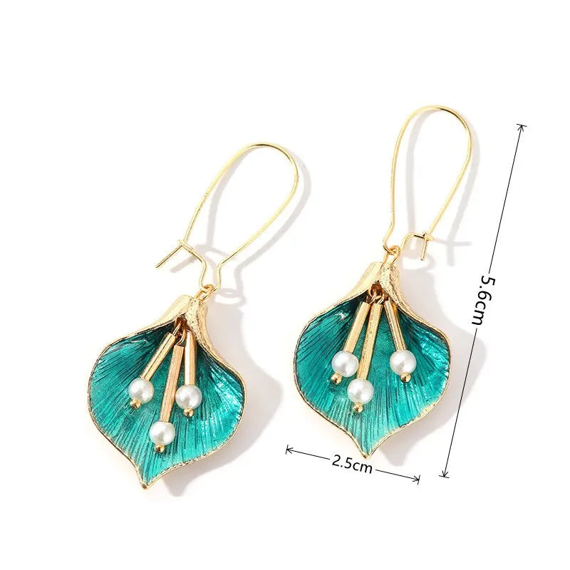 2PCS Enamel Flower Drop Earrings – Bohemian Tassel Style Women Drop Earrings Set Nixie