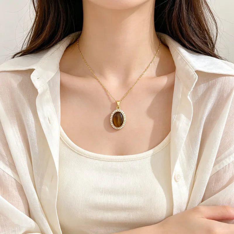 Egg-Shaped Zirconia Choker Necklace | Gold Stainless Steel Pendant Choker Necklace Nixie