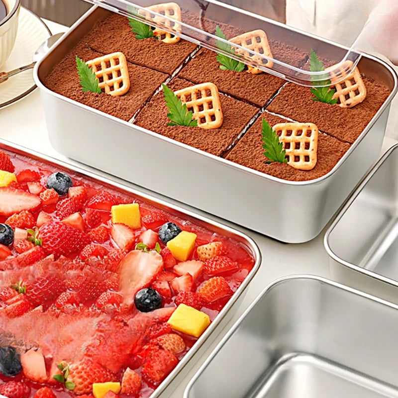 Stainless Steel Rectangular Tiramisu Mold & Cake Pan with Lid