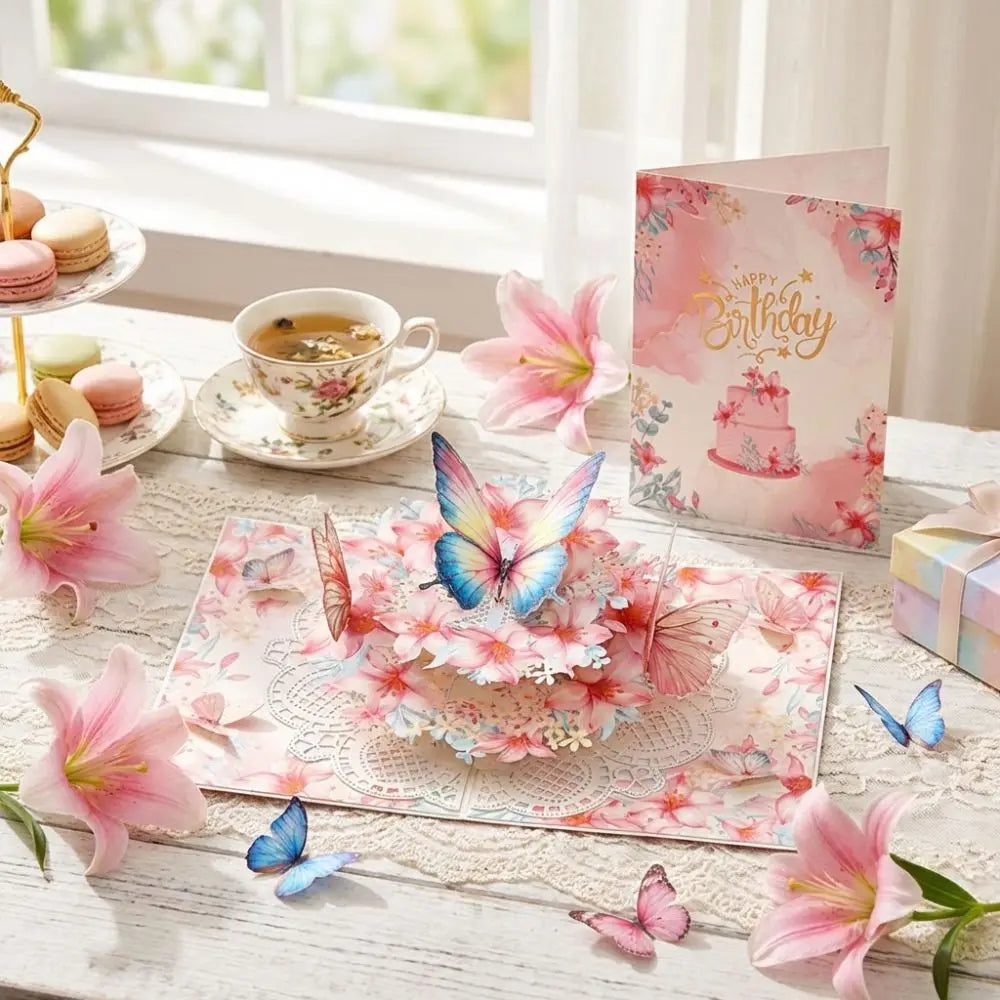 3D Pop-Up Butterfly Flower Birthday Card with Envelope Pop-Up Greeting Card Nixie
