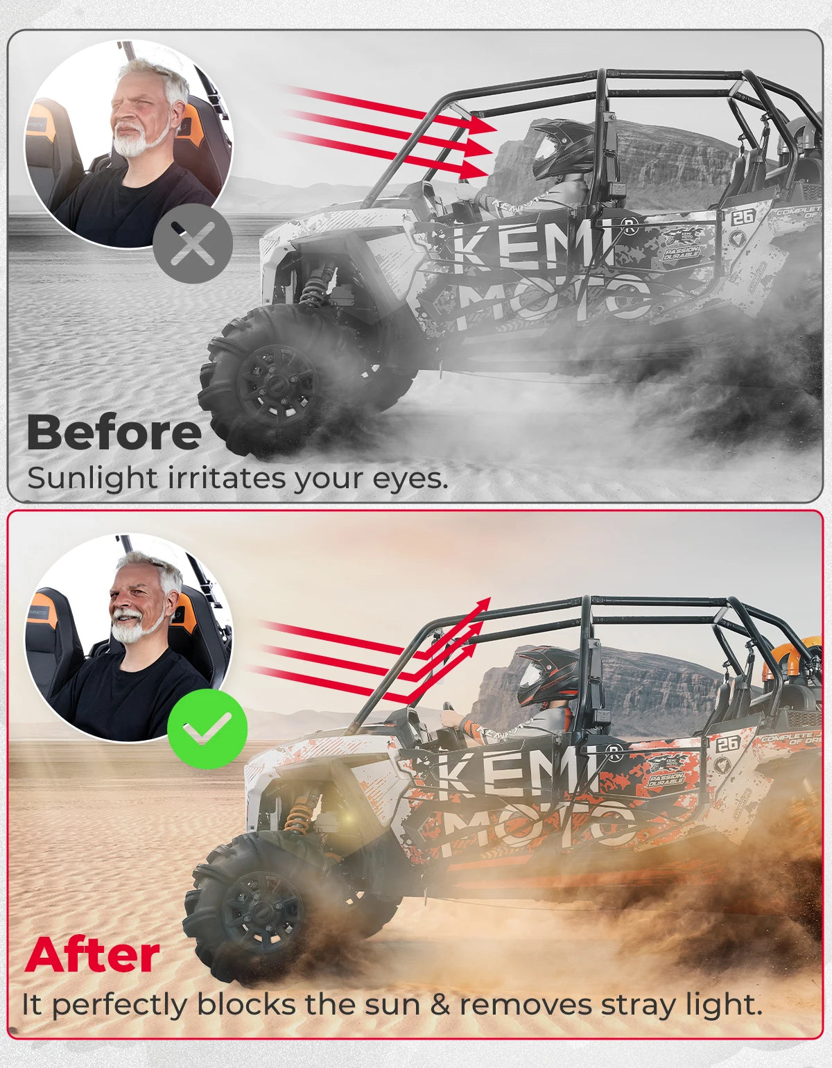 KEMIMOTO Oversized UTV Sun Visor – Polaris, Can-Am & More UTV Sun Visor Nixie