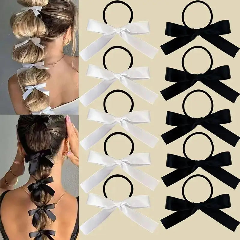 5pcs Black Bow Hair Ties Elastic Scrunchies & Ponytail Holders Hair Ties Scrunchies Nixie