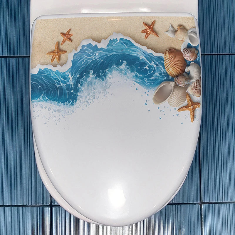 Ocean Shell Toilet Seat Waterproof Sticker – Coastal Décor Decorative Wall Sticker Nixie