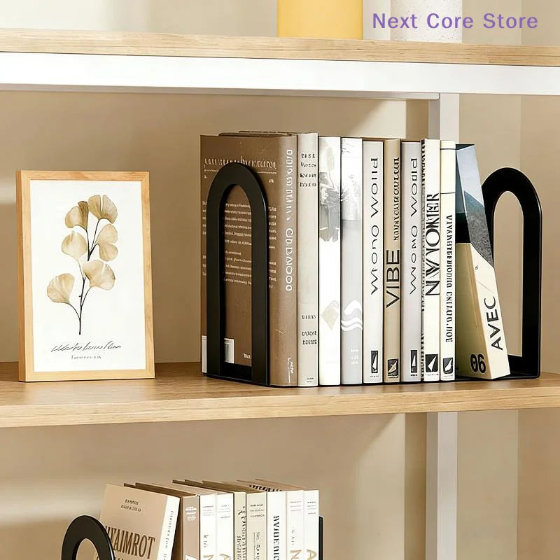 2Pcs L-Shaped Iron Bookends – Non-Slip Desk Book Holder Set Iron Bookends Nixie
