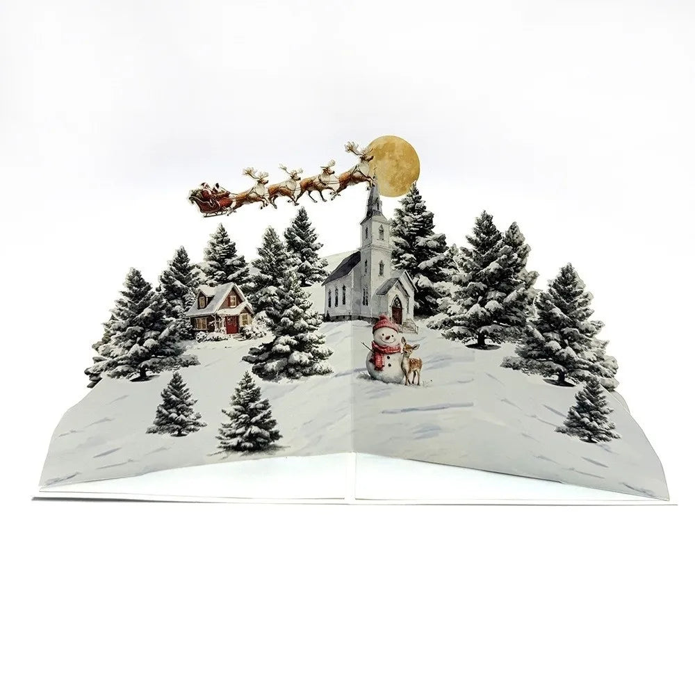 3D Pop-Up Christmas Card with Envelope – Snowy Village Scene Pop-Up Greeting Card Nixie