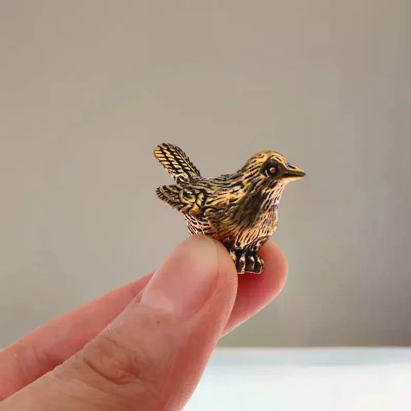 4pcs Mini Brass Bird Ornaments – Outdoor Birdbath Décor