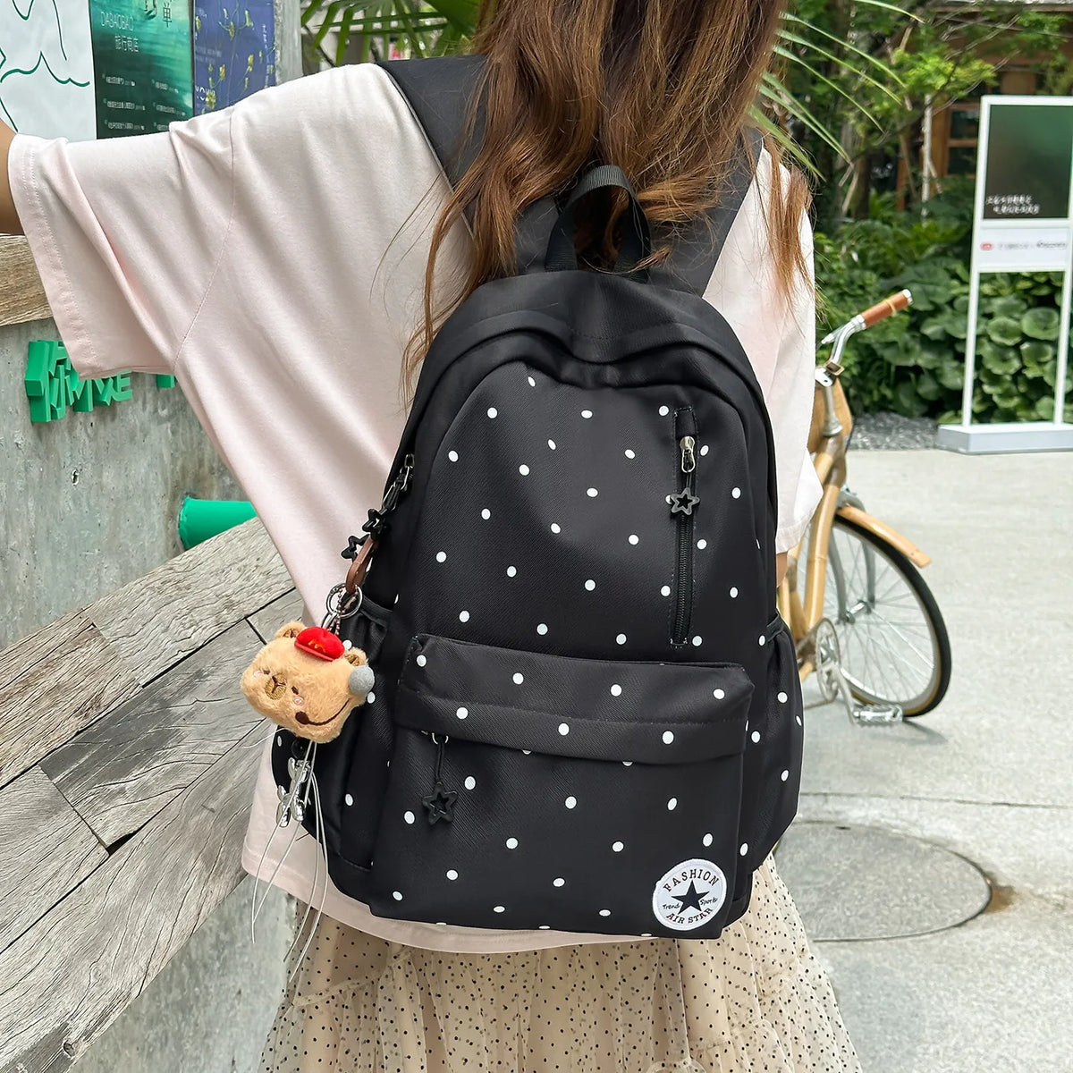 Japanese Polka Dot Backpack – Cute Girls School & Travel Bag Girls School Backpack Nixie black