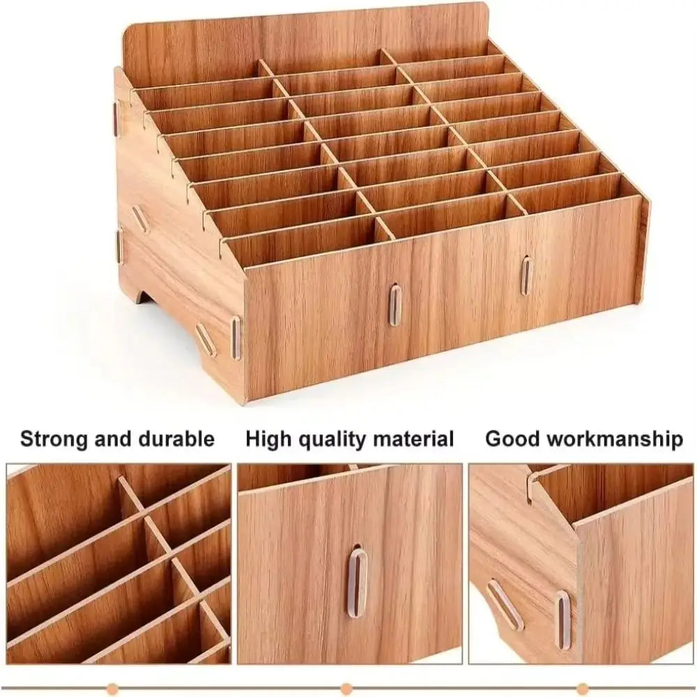 Wooden Multi-Grid Phone & Card Holder Desk Organizer Rack Desktop Organizer Rack Nixie