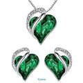 925 Silver Plated Heart Crystal Earrings & Necklace Set | Nixie Crystal Jewelry Set Nixie green
